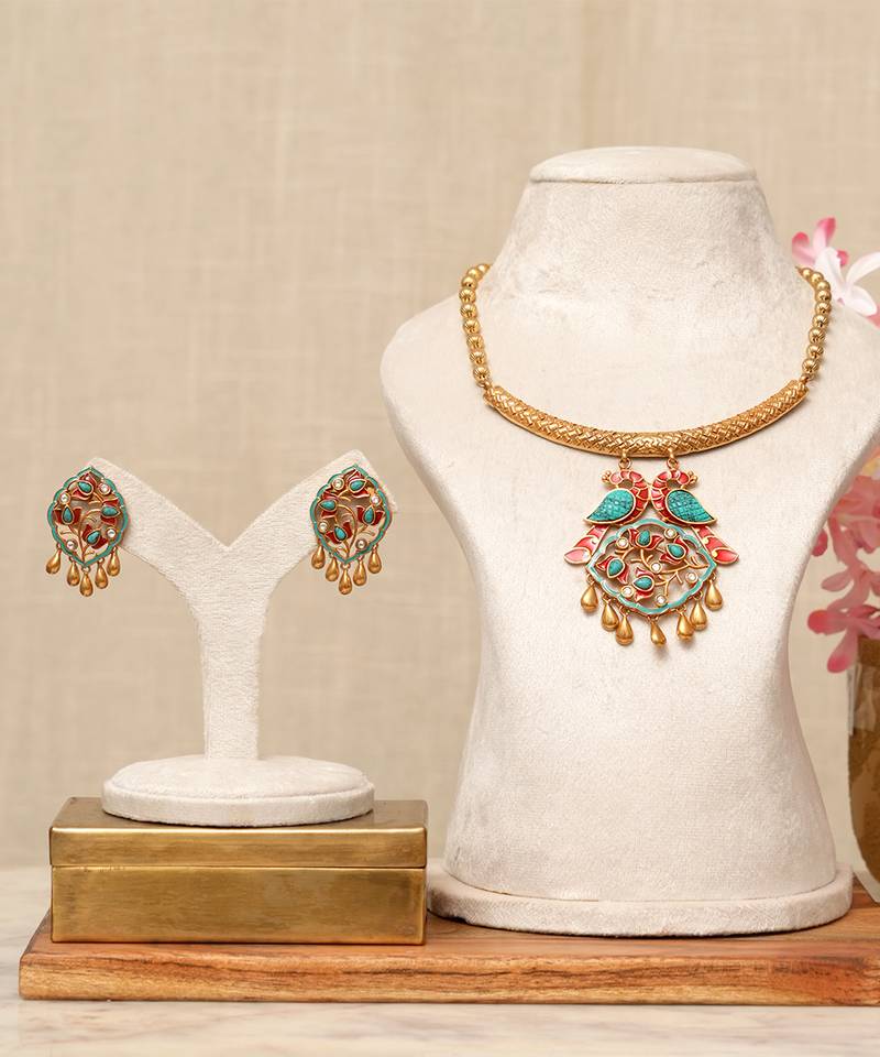 Gold plated kundan multicolor stones necklace set