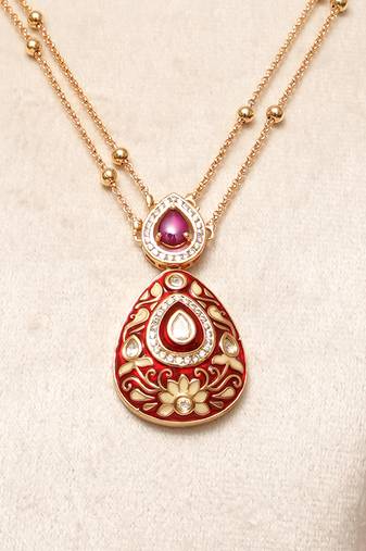 Gold plated kundan red stones with meenakari necklace set