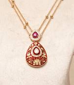 Gold plated kundan red stones with meenakari necklace set