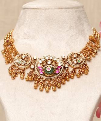 Gold plated kundan multicolor stones necklace set 1