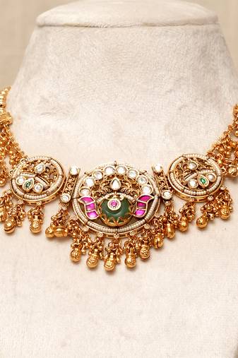 Gold plated kundan multicolor stones necklace set