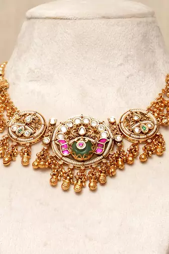 Gold plated kundan multicolor stones necklace set