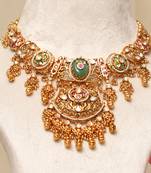 Gold plated kundan green stones necklace set