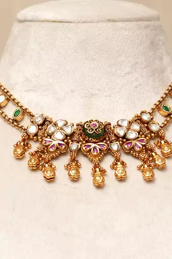 Gold plated kundan multicolor stones necklace set
