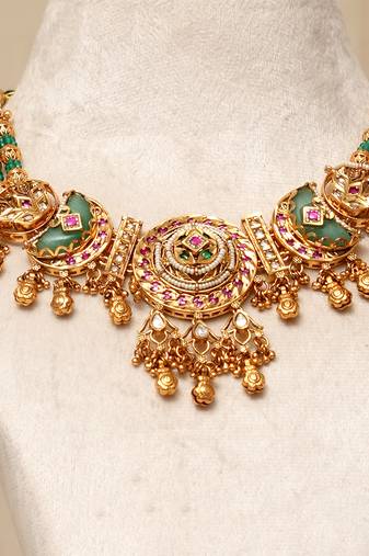 Gold plated kundan multicolor stones necklace set