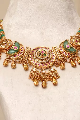 Gold plated kundan multicolor stones necklace set