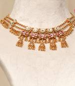 Gold plated kundan red stones necklace set