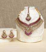 Gold plated kundan red stones necklace set