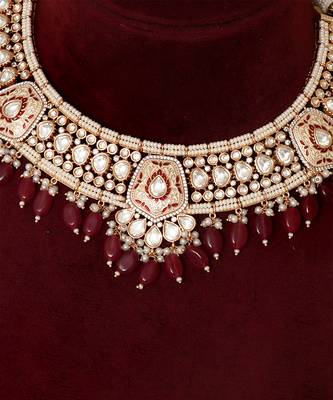 Gold plated kundan red stones necklace set 2