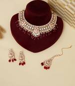 Gold plated kundan red stones necklace set