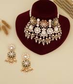Gold plated kundan multicolor stones necklace set