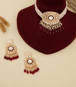 Gold plated kundan red stones necklace set