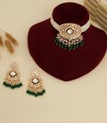 Gold plated kundan green stones necklace set