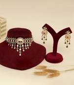 Gold plated kundan green stones necklace set