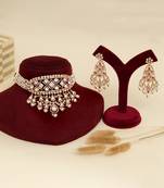 Gold plated kundan red stones necklace set