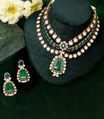Gold plated kundan green stones necklace set