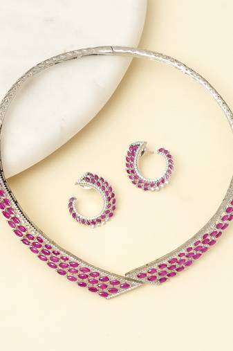 Zircon Red Stones Necklace Set