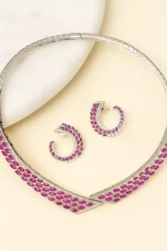 Zircon Red Stones Necklace Set