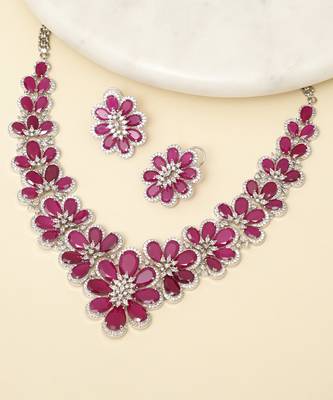 Zircon red stones necklace set 1