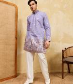 LAVENDER VISCOSE SILK THREAD & SEQUINS EMBROIDERED WORK WEDDING FESTIVAL MARRIAGE PARTY WEAR STRAIGHT MENS KURTA