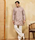 BEIGE VISCOSE SILK THREAD & SEQUINS EMBROIDERED WORK WEDDING FESTIVAL MARRIAGE PARTY WEAR STRAIGHT MENS KURTA