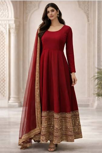 Maroon rayon  party wear embroidery  suit set