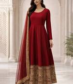 Maroon rayon  party wear embroidery  suit set