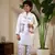 White satin thead with sequins embroidered work wedding function festival party boys straight kurta pant koti