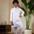 White satin thead with sequins embroidered work wedding function festival party boys straight kurta pant koti