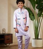 Lavender satin thead with sequins embroidered work wedding function festival party boys straight kurta pant koti