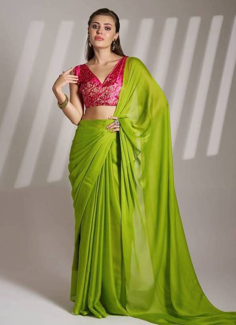 Green Partywear Chiffon Saree