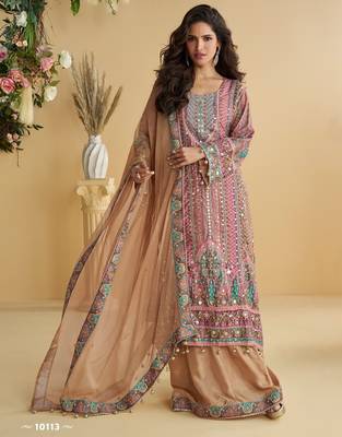 dusty rose silk blend mirrored palazzo set 1