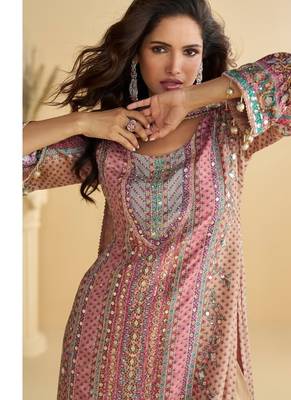 dusty rose silk blend mirrored palazzo set 2
