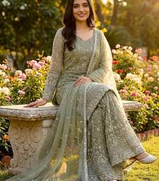 sage green silk blend floral embroidered sharara