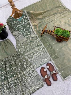 sage green silk blend floral embroidered sharara 4