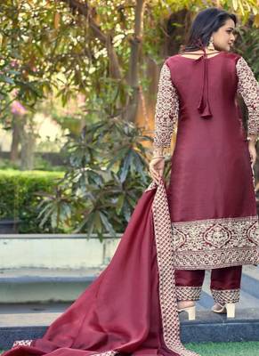 deep maroon silk blend pearl-work salwar kameez 2