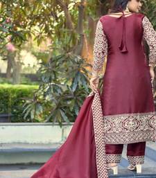 Gmy silk deep maroon pearl-work salwar kameez