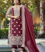 Gmy silk deep maroon pearl-work salwar kameez