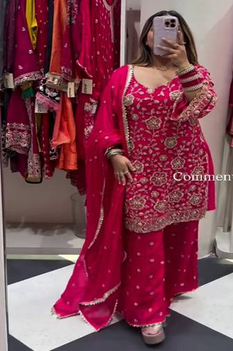 Georgette pink embroidered palazzo set