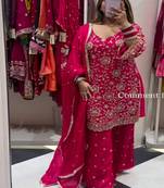 Georgette pink embroidered palazzo set