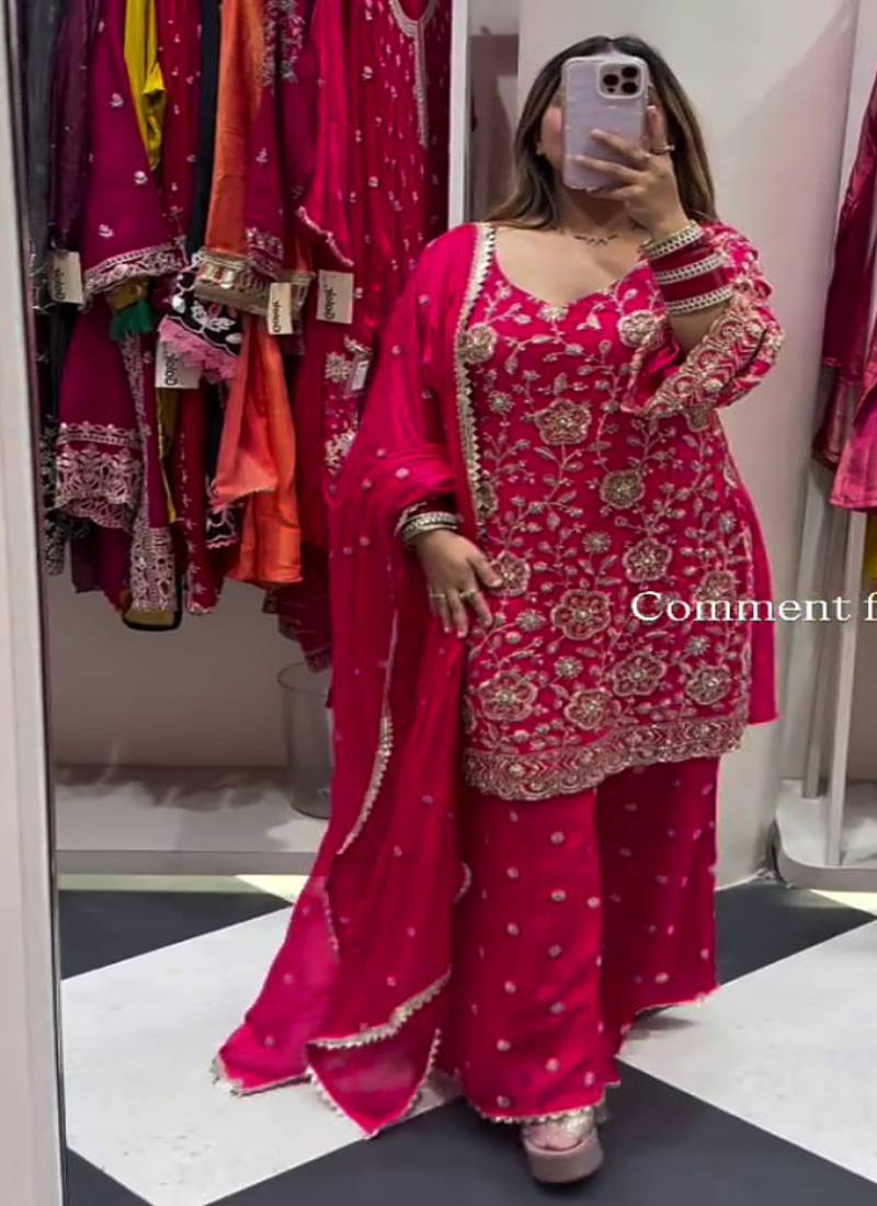 Georgette pink embroidered palazzo set