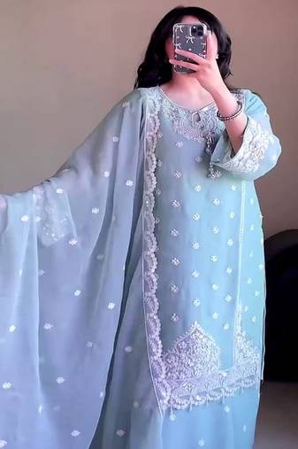 Georgette blue embroidered style suit