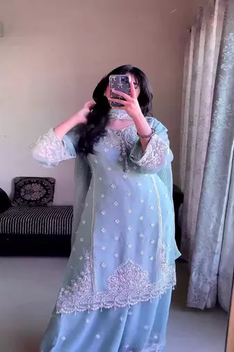 Georgette blue embroidered style suit