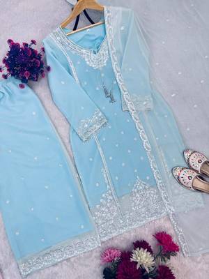 Georgette blue embroidered style suit 3
