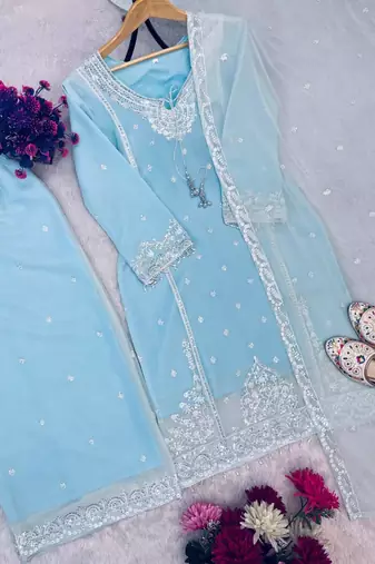 Georgette blue embroidered style suit