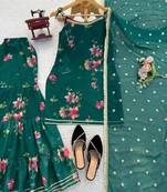 Georgette emerald green floral sharara set