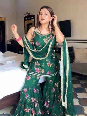 Georgette emerald green floral sharara set 1
