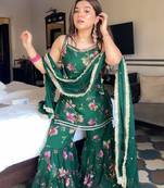 Georgette emerald green floral sharara set