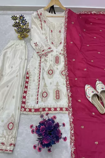 Chinon white and crimson salwar set