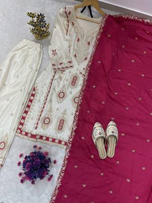 Chinon white and crimson salwar set 2